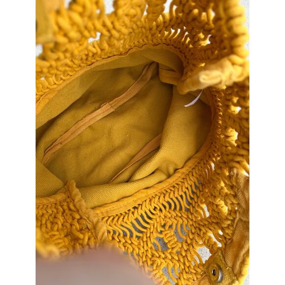 Canvas & Macrame yellow tote bag Craft supplies purse storage shopping shoulder - Picture 4 of 8